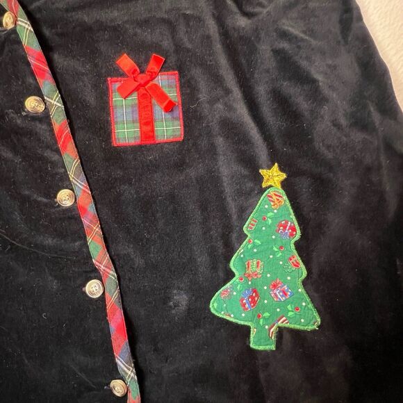 Vintage Victoria Jones Woman Christmas Vest Red Plaid Size 18 W Black Velvet - Picture 7 of 13